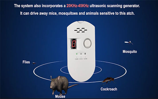 နေအိမ်ကိုကာကွယ်ရန် ဂက်စ်နှင့် ultrasonic ကြွက်နှင့် ခြင်ဆေးတို့ ပေါင်းစပ်ထားသော အချက်ပေးသံ